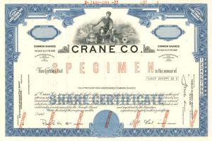 Crane Co. - Vending Machine Co. Specimen Stock Certificate - Available in Blue, Green or Brown